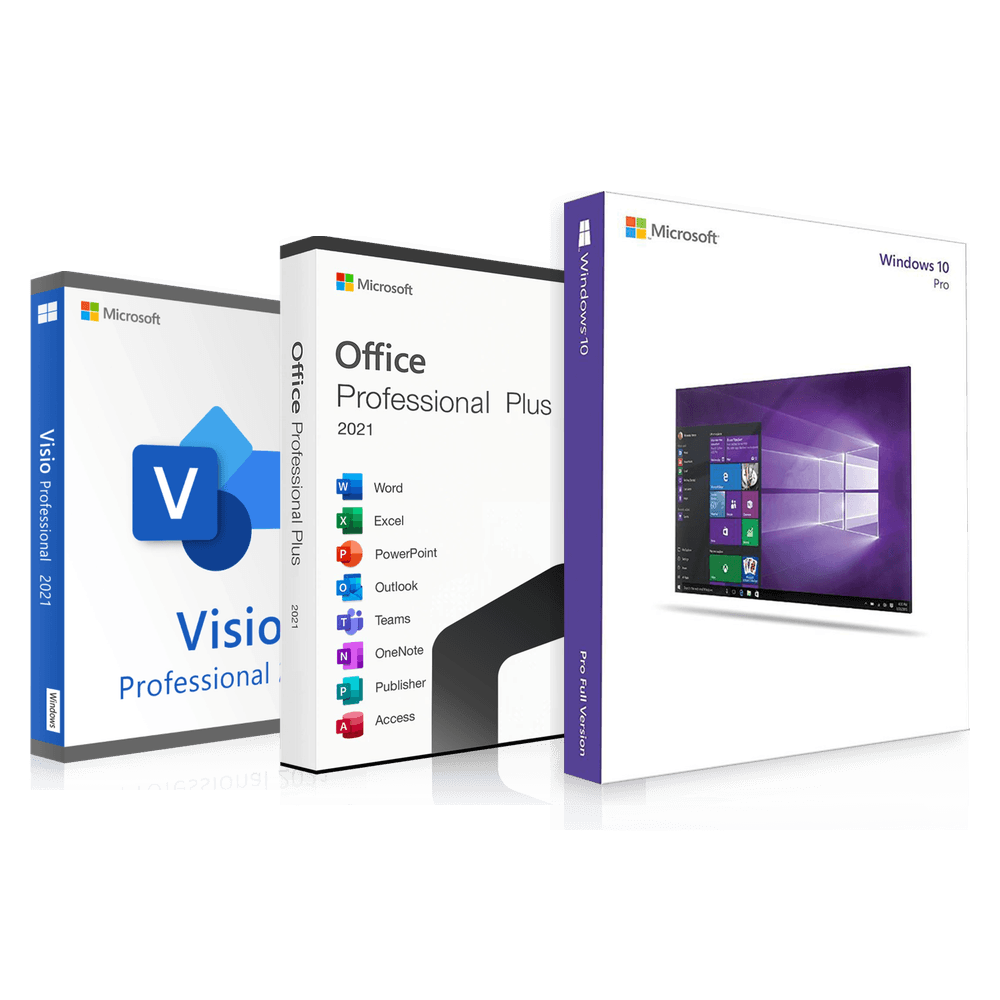 Microsoft Windows 10 Pro + Office 2021 Professional Plus + Visio 2021 Professional | Black Friday | 3 Programme zum Preis von 1